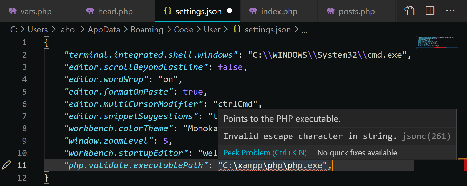 settings.json before